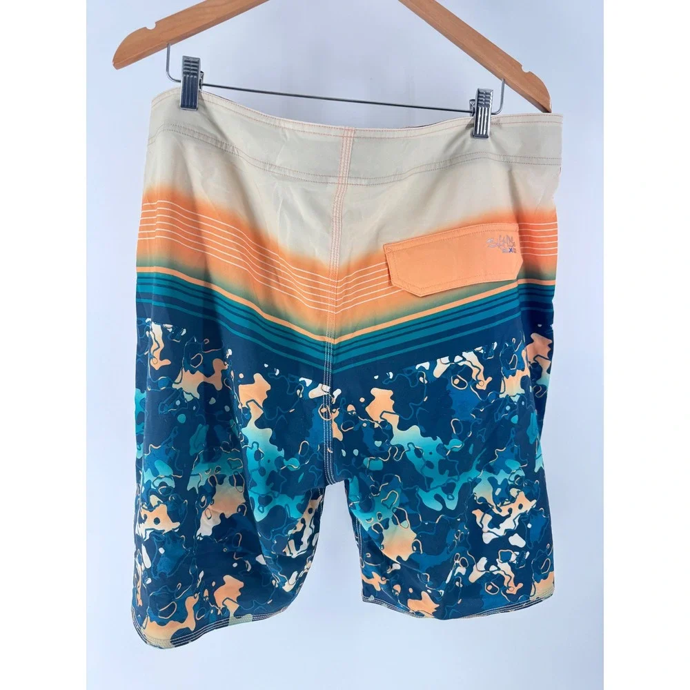 Salt Life Vapor Stretch Board Shorts Mens‎ 38 Orange Blue SLX QD Camo Swim